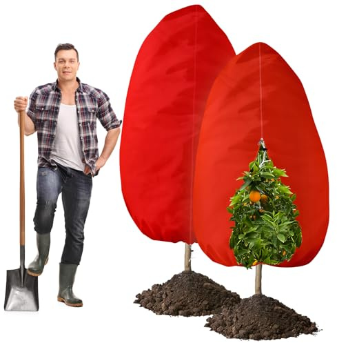 Mittimiya Lot de 2 protections hivernales pour plantes d'extérieur, 120 x 180 cm, 70 g/m², protection hivernale pour plantes en pot, avec fermeture éclair et cordon de serrage, réutilisables, housses