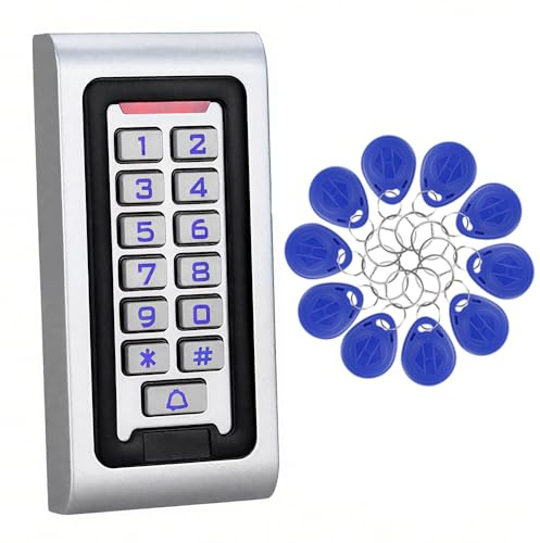 Uoonner Standalone Access Control Keypad, IP68 Waterproof Metal RFID Door Keypad, 2000 Users + 10 125KHz Key Fobs, WG26 Output for Apartment Villa Warehouse Garage Access Control System