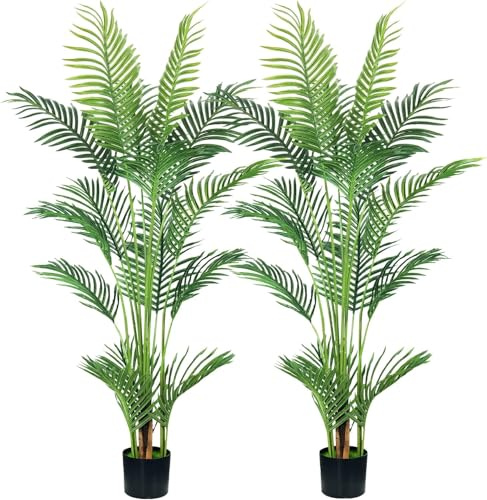 Exotische getrocknete Blumenstrauß 2PCs Künstliche Areca -Palmenpflanze, 5/6 Fuß gefälschte tropische Palme für Hausbüro -Gartendekoration Veranda Dekoration, Schlafzimmerdekoration, Esstisch (5ft)