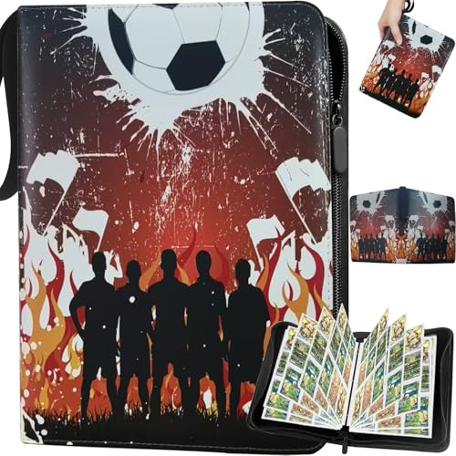 Abiemuce Fussball Karten Sammelalbum für bis zu 900 Karten Wasserdicht PU | 9 Fächer 50 Pcs Seite Tragbarer Sammelkarten Album mit Reißverschluss Sammelalbum Fußball Karten zum Sammeln und Tauschen