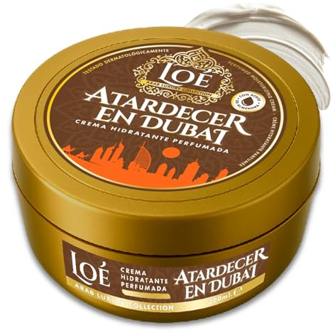 Crema Corporal Perfumada Árabe LOÉ | Hidratación Profunda con Aceite de Almendra | Inspiración Oriental | Piel Seca y Sensible | No Grasa 200ml (Atardecer en Dubai)