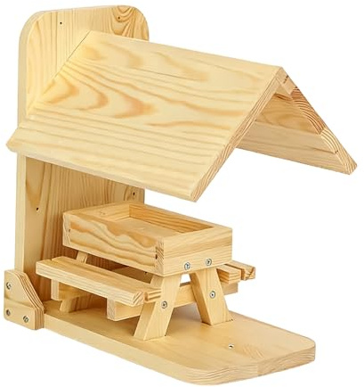 Mangiatoia per scoiattoli in legno - Casa con tetto di grande capacità, mangiatoia per esterni facile da ricaricare con supporto per mais | Cortile Portico Albero Recinto Finestra Cortile Ponte Giardi
