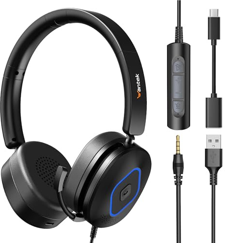Wantek USB-headset med mikrofon för bärbar dator