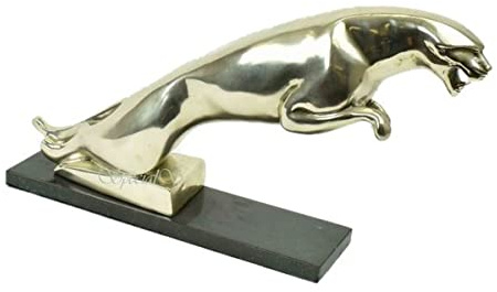 lyxig bronsfigur jaguar på träbotten silver/svart 54 x 13 x H. 29 cm - Silverpläterad bronsskulptur