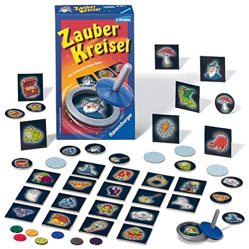 Ravensburger 23163 - Zauberkreisel, Mitbringspiel für 2-6 Spieler, ab 6 Jahren, kompaktes Format, Reisespiel, Ratespiel