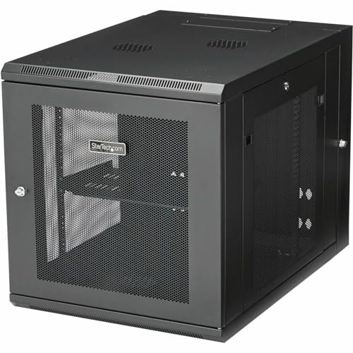 StarTech 12U Wall-Mount Cabinet, 19in, 4-Post, 24in Deep (RK1232WALHM) | Hinged enclosed locking server rack kit for IT data equipment, Adjustable depth 2.4-24in, SPCC steel, Assembled