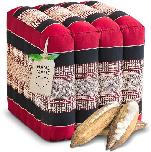 livasia Würfelkissen quadratisch - 40x40x40cm - Sitzhocker mit organischem Kapok, Sitzpouf, Lagerungswürfel viereckig, Bodenkissen Hocker Fußbank Fußhocker handgefertigt (Rot/Schwarz)