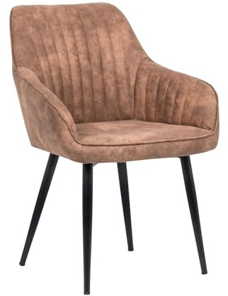 Stuhl TURIN - 42x56cm - vintage hellbraun - Microfaser Metall-Beine | Armlehne, Ziersteppung, hoher Komfort, bequeme Polsterung, pflegeleicht, langlebig, Design, Retro, Eyecatcher