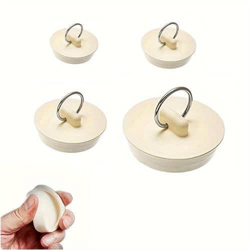 WYSUMMER Drain Stopper Set,4 Sizes Bathtub Stopper Rubber Sink Stoppers Set White Stopper Plug with Hanging Ring for Bathtub, Kitchen and Bathroom