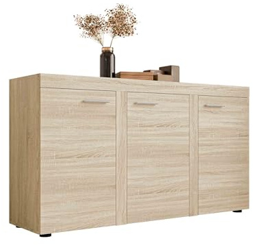 Mirjan24 Kommode Rango 3F mit 3 Türen, Highboard, Anrichte, Sideboard, Mehrzweckschrank, Naturtöne, Wohnzimmerschrank, Anrichte, Schrank (Sonoma Eiche)