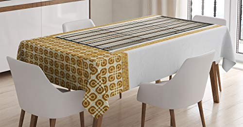 ABAKUHAUS Städtisch Tischdecke, Moderner spanischer Fensterladen, Für den Inn und Outdoor Bereich geeignet Waschbar Druck Klar Kein Verblassen, 140 x 170 cm, Goldenes Weiß