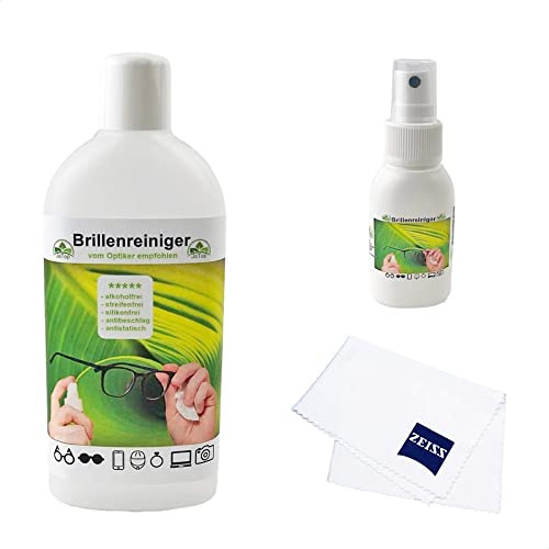 JaTop Brillenreiniger 50ml und 250ml + Brillenputztuch ohne Alkohol antibeschlag streifenfrei auch für Displays, Monitore, Visiere geeignet