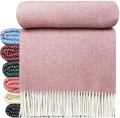 STTS International Wolldecke 100% Schurwolle Wohndecke in versch. Farben 140 x 200 cm Tagesdecke Schurwolldecke Woll-Plaid Tirol (A Altrosa, 140 x 200 cm)