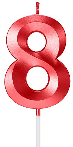 Geburtstagskerzen in Form der Zahl 8, metallisch, Rot