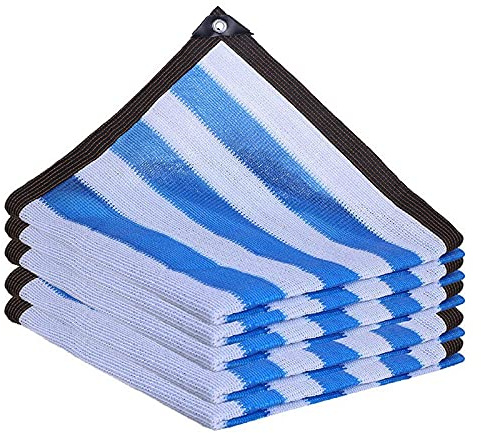 Telo Copertura In Rete 75%,Baldacchino Rettangolare Con Occhielli,Telo Ombreggiante Tessuto Per La Protezione Solare Strisce Bianche E Blu,Per Il Balcone Del Cortile Portico (5mx7m/16.4ftx23ft)
