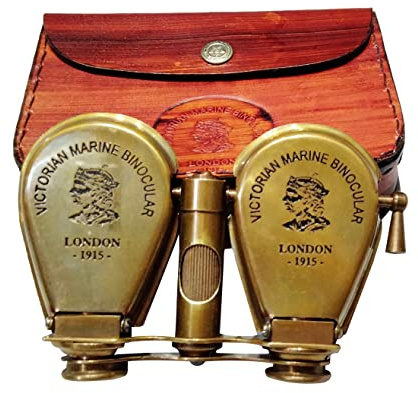 SIFAAT WORLD Viktorianisches Marine Fernglas aus massivem Messing, antikes London-1915 mit Lederetui, leistungsstarkes Messing-Fernglas für Jagd und Vogelbeobachtung, Geburtstagsgeschenk, Ideen