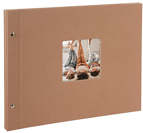 goldbuch 28 819 Schraubalbum Bella Vista Haselnuss, Fotobuch 39 x 31 x 2,5 cm, Foto Album 40 weiße Seiten, Bilderalbum Einband Leinen, Photoalbum mit Fensterausschnitt, Photo Buch Haselnuss-Braun