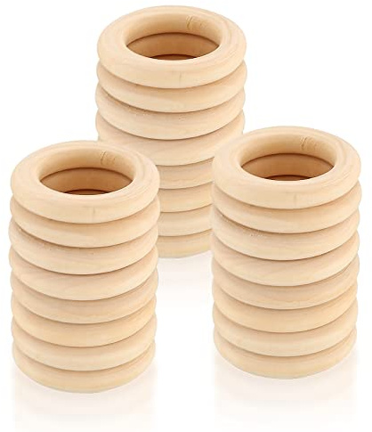 24 Pezzi Anelli in Legno Naturale per Decorazioni, Artigianato, Creazione Gioielli, Macramè Fai Da Te - Connettori Pendenti 70mm