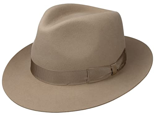 Stetson Sombrero Bogart Penn Mujer/Hombre - Made in The EU de Fieltro Pelo con ala hacia Arriba Forro, Banda Grosgrain Verano/Invierno Primavera Verano Otoño Invierno - 59 cm Cognac