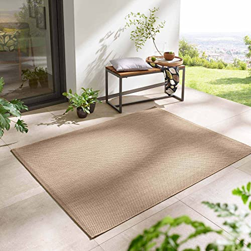 Taracarpet In- & Outdoor Teppich Wetterfest Wohnzimmer Balkon Küchenteppich Flachgewebe sisaloptik meliert Einfarbig Uni beige 080x150 cm