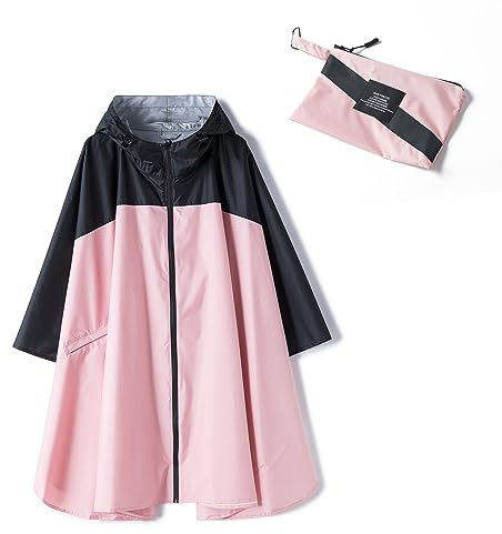 Freiesoldaten Women Waterproof Rain Poncho Lightweight Hooded Rain Coat Zipper Rainwear Windbreaker Rain Jacket