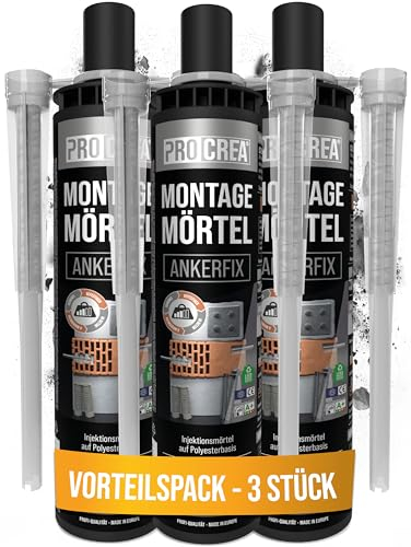PROCREA® 3x Injektionsmörtel Ankerfix [inkl. 6x Premium-Mischern] Hochleistungs Montagemörtel & Verbundmörtel Kartuschen in bester Qualität - 2K Klebedübel & Flüssigdübel für innen & außen