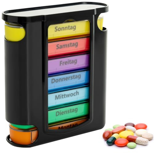 Tablettenenbox 7 Tage 4 Fächer - BPA frei - Pillenbox handlicher Organizer für unterwegs Pillendose - - Medikamentendose morgens mittags abends Supplements Woche - Medikamentenbox Smart Planet