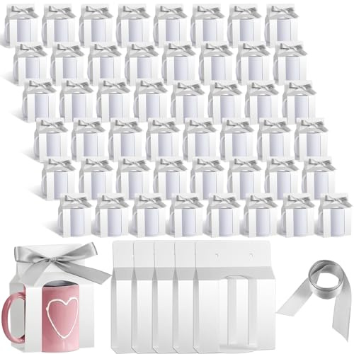 Kosiz 72 Stück silberne Tassenboxen Sublimation Kaffeetassen Geschenktüten mit Fenster Verpackung Aufbewahrungsbox für Versand Verkauf Hochzeit Geschenkverpackung Verpackung (für 425 ml Tasse)