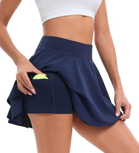 Oyamiki Women Athletic Skirts Workout Lightweight High Waisted Flowy Skorts Quick Dry Tennis Skirt with Shorts Underneath L