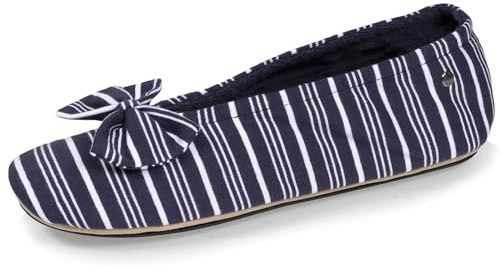 Isotoner Chaussons pantoufles Ballerines femme grand nœud et semelle gomme, 37, rayure marinière
