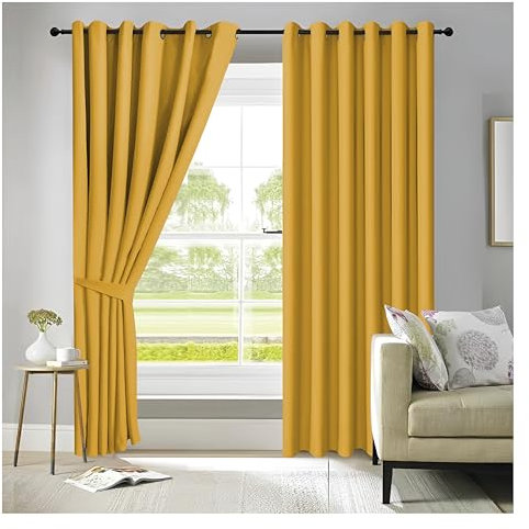 APEX FURNISHINGS Yellow Blackout Curtains for Bedroom 54 Inch Drop Thermal Insulated Eyelet Curtains & Drapes for Window Treatment & Living Room, 2 Panels (46x54 Inches)