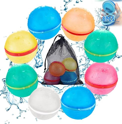 Reusable Water Balloons for Kids,8PCS Magnetic Self-Sealing Quick Fill Water Balloons, Water Bomb for Summer Garden Pool Beach Outdoor Toys, Fun Party Games Water Toys for Kids Adults
