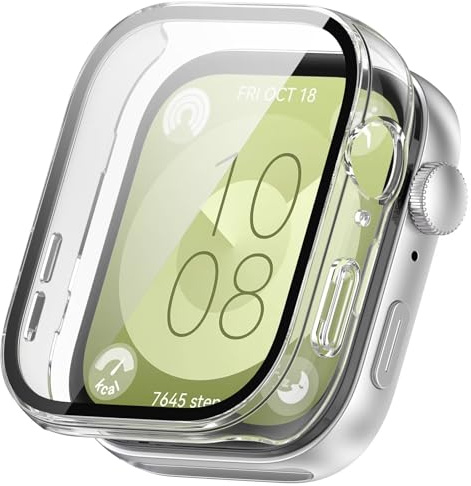 FTRONGRT Fodral till Huawei Watch Fit 3, PC + skärm härdad filmkombination, all-inclusive klockfodral, stötsäkert, fodral för Huawei Watch Fit 3 Smartwatch. Transparent vit