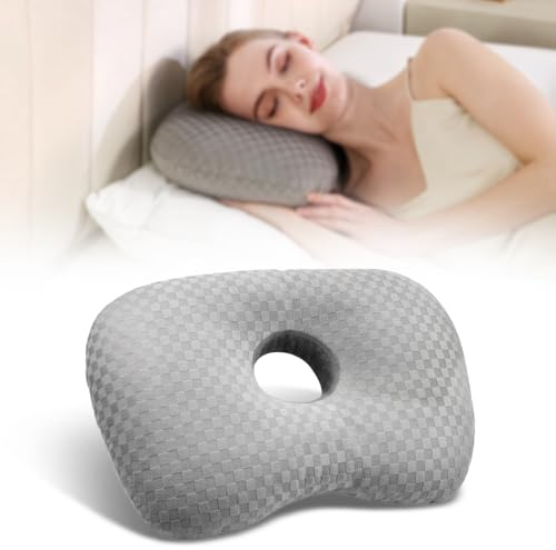 Babyezz Piercing Ear Hole Pillows CNH Pillow with an Ear Hole Relieves Ear Pain for Side Sleepers and Relief Ear Pain Ear Inflammation Pressure Sores Headphones, Gray