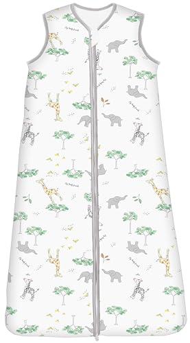 Chilsuessy Schlafsack Baby 2.5 Tog Winterschlafsack Babyschlafsack aus Baumwolle Kinder Winter Schlafsack ohne Ärmel für Jungen und Mädchen, Giraffe Forest, 130cm/Baby Höhe 120-140cm
