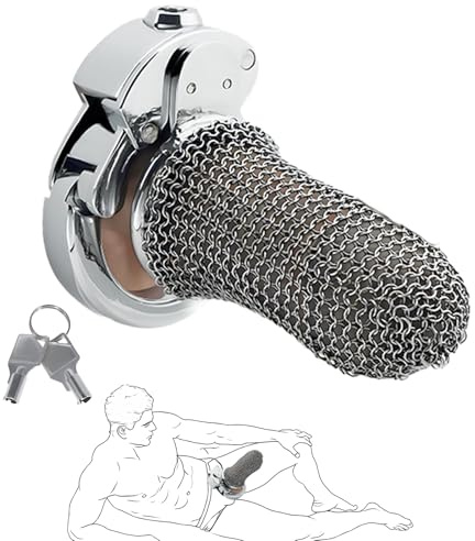 One-Touch-Verschluss Chastity Cage Männer mit Verstellbaren Karabinern Leichter, Atmungsaktiver Mesh Peniskäfig/Keuschheitskäfig Extrem SM Bondage Sexspielzeug für Herren (Large)