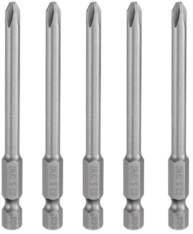 sourcing map Lot de 5 embouts de tournevis cruciformes PH2 à tige hexagonale de 80 mm de long magnétique en acier S2 de qualité industrielle Tige de 5 mm