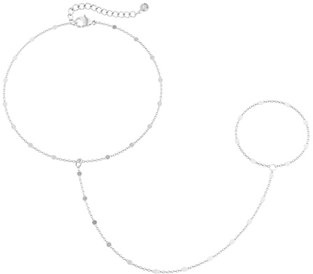 Tewiky Silver Plated Hand Chain Ring Bracelet, Finger Rings Bracelets Silver Sequins Hand Chain for Women Trendy Jewelry Non Tarnish Ring Hand Bracelet