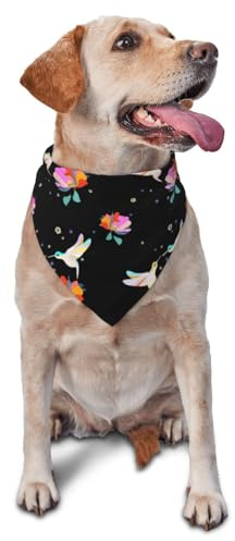 Hundehalstuch, Motiv: Blume, Kolibri, schwarz, Dreieckslätzchen, Hundetaschentuch, niedliches Hundezubehör, Hundehalstücher