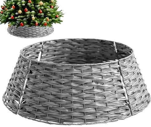 GUAHKUN Rattan Weihnachtsbaum Rock, Weihnachtsbaum Kragen, Weihnachtsbaumständer, Weihnachtsbaum Korb, Weihnachtsbaum Abdeckung, Weihnachtsbaum Umrandung, Weihnachtsbaumständer Abdeckung (Grau,L)