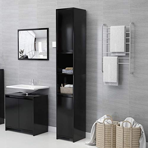 Xichuzi Badezimmerschrank, Badschrank, Badezimmer Möbel, Badmöbel Für Kleine Bäder, Schwarz 30x30x183,5 cm Spanplatte