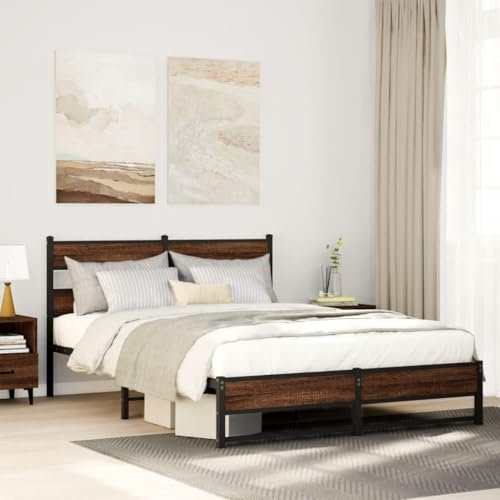 ShGaxin Metallbett ohne Matratze Braun Eichen-Optik 160x200 cm, Bett, Bed Frame, Familienbett, Bettrahmen, Bett Gestell, Bett Rahmengestell, Schlafzimmer Bett - 4017329