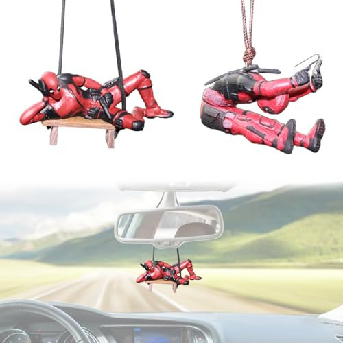 Espejos Retrovisores De Coche Deadpool 2 Piezas Divertido Anime Deadpool Figura Accesorios De Decoración Deadpool Colgante Personalización Ornamento Colgante De Oscilante Para Coche, Puertas