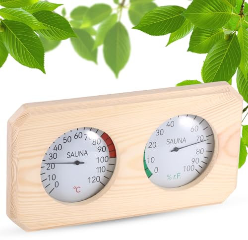 Sauna Thermometer Hygrometer 2-in-1, Wood Sauna Thermo-Hygrometer, High Accuracy Sauna Accessories for Measuring Temperature and Humidity