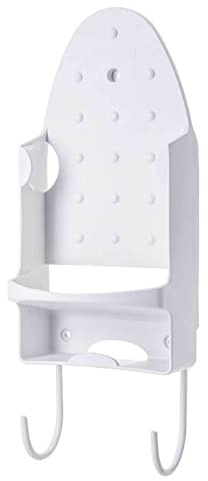Yosoo Health Gear Wall Mount Iron Holder, Heat Resistant Iron and Board Storage Organizer with Cable Slot T and V Foot Hooks White PBT 12.1 x 5.8 x 4.2 in 1 Pack for Laundry Room