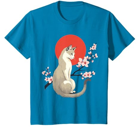 Chat esthétique japonais avec fleurs de cerisier Sakura T-Shirt