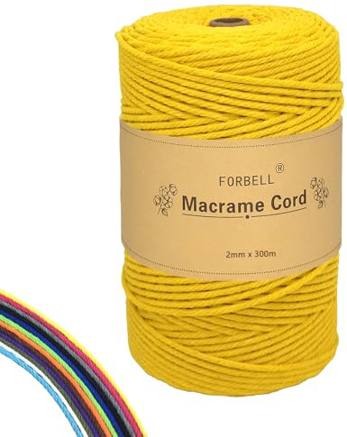 FORBELL Makramee Garn, 2mm x 300m Premium Baumwollgarn, DIY Handwerk (Zitronengelb, 2 mm x 300 M)