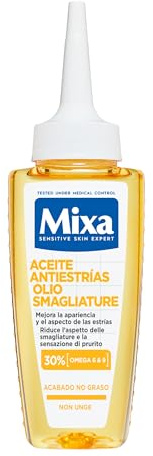 Mixa Olio Per Smagliature Nutriente, Adatto a Pelli Sensibili, Pelle Elastica e Lenita, Sensazione di Prurito Ridotta, Non Unge, Formula Ipoallergenica, Con il 30% di Omega 6 e 9, 100 ml