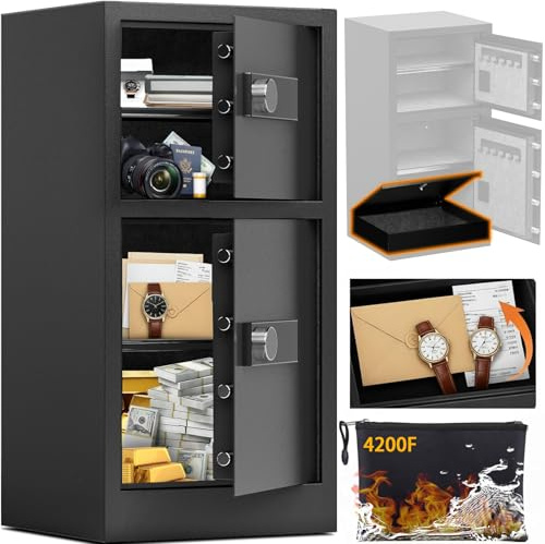 KAER 8.6 Cuft Extra Large Dual Door Safe | Store Laptops & Files Upright | Hidden Bottom Lock Box for Passports & Heirlooms | 7 Deadbolts, Felt-Lined, Fireproof Bag | 17.7x15.7x35.4 in, 77.7 lbs