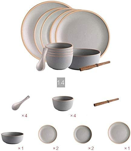 DLAZUM Service de Table, Service de Table, Service de Table en Porcelaine de Chine 19 pièces avec Assiettes, Bols et Plats, Service de Table en céramique pour la cuisi,Beige-14